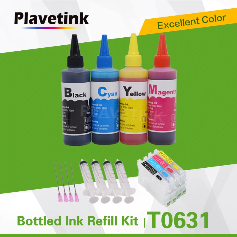 Набор для заправки чернил Plavetink 100 мл + перезаправляемый чернильный картридж T0631