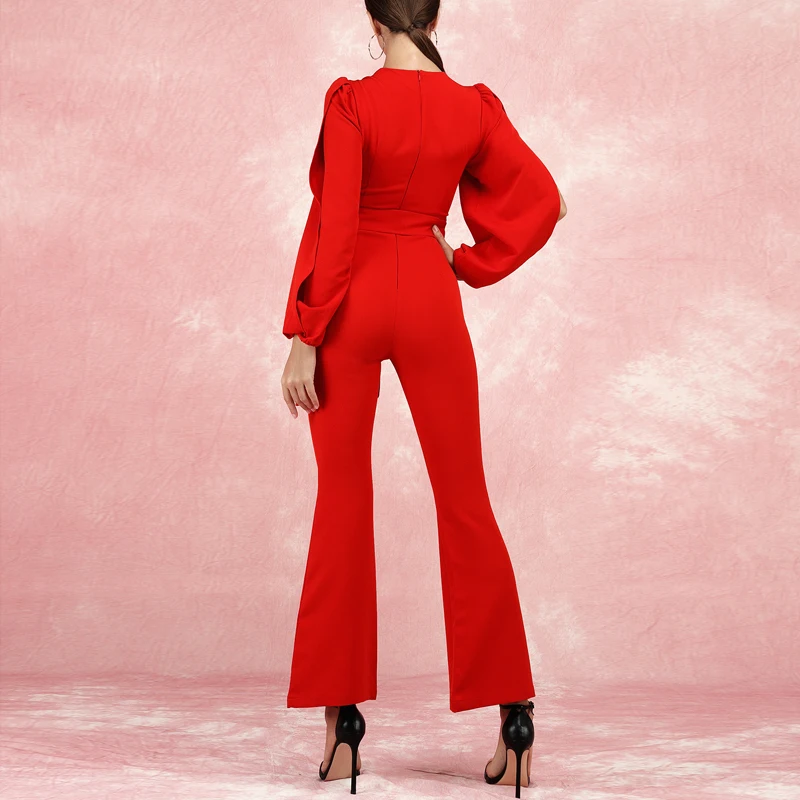 INDRESSME, осенний комбинезон для офисных леди, женский сексуальный комбинезон с вырезом в виде сердца и длинным рукавом, облегающие штаны с высокой талией
