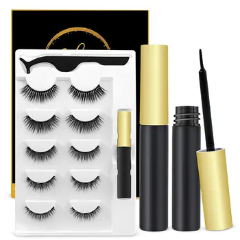 

5 pairs of magnetic eyelashes with eyeliner kit, reusable, cutable, waterproof and sweat-proof, no stains, natural and charming