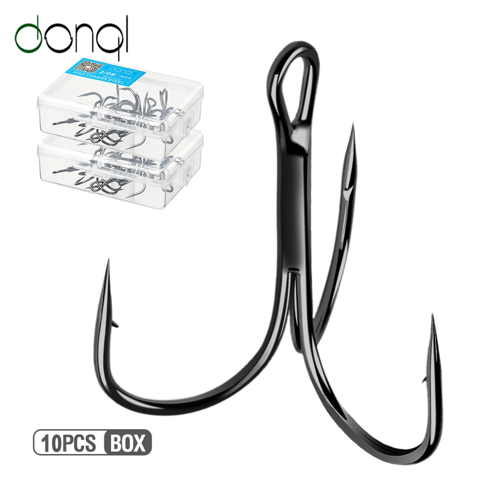 

DONQL 10pcs/ Box Super Sharp Treble Fishing Hooks Set High Quality Barbed Fishhooks Carp Triple Hooks Sea Tackle Accessories