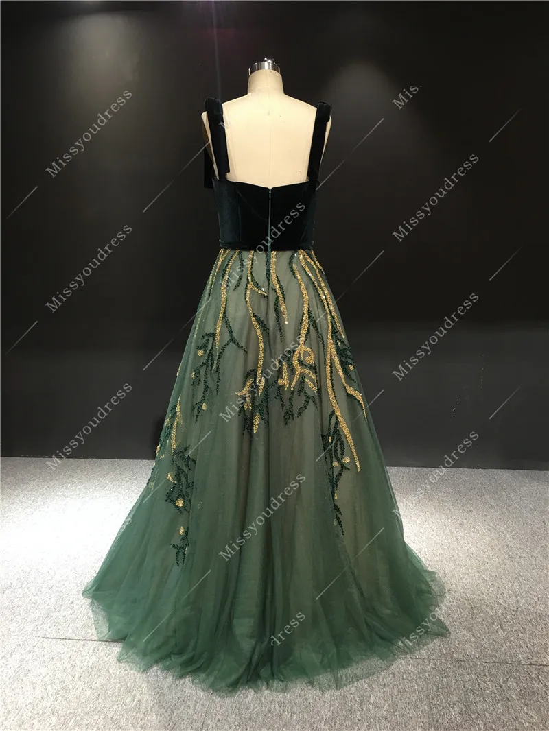 Dark Green Evening Dress 100%Real Photos High Quality Customized Strapless A-line Beadings Floor Length Prom Party Dancing Dress formal gowns