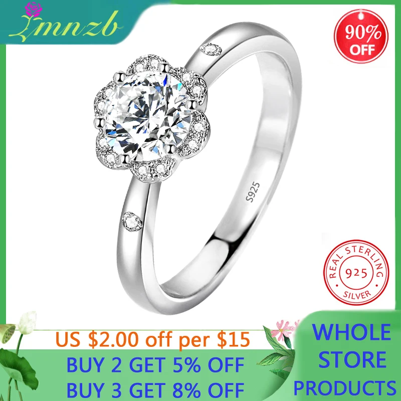 

LMNZB 2020 New Arrival Elegant Flower Engagement Ring Wedding Jewelry 925 Sterling Silver 6mm CZ Zircon Rings for Women LR369