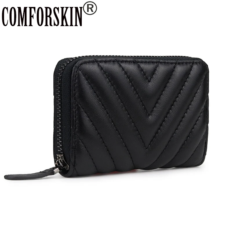 

COMFORSKIN100% Genuine Leather Card Holder New Arrivals Geometric Sheep Skin Card Wallets European And American Women Card Case