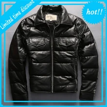 Мужские пуховики из натуральной кожи, воротник-стойка, модные повседневные локомотивные куртки из овчины, куртки для пилотов, зимние куртки для России
