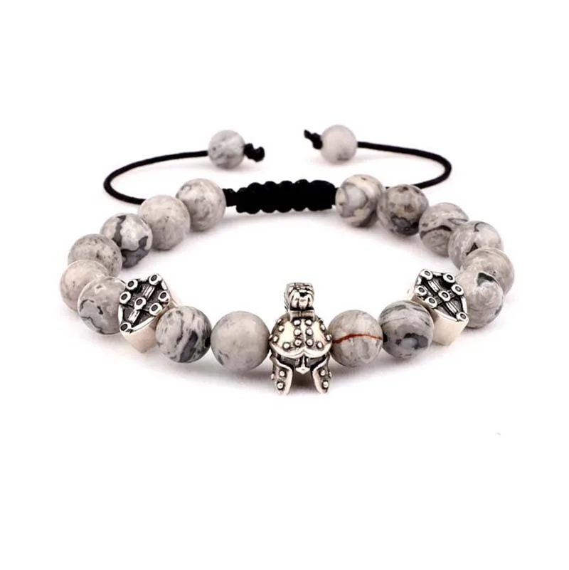 New Unique Design Men Jewelry Bracelet Vintage Helmet Shield Charms Natural Stone Beads Macrame Bracelet Male - Image 4