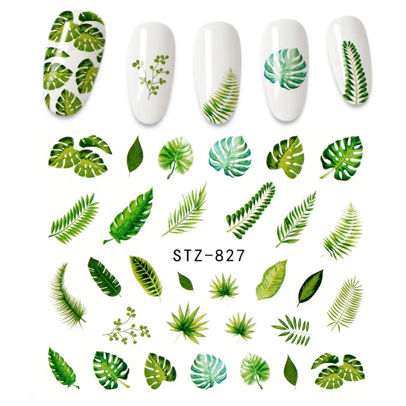 

1Pcs Water Nail Decal and Sticker Flower Leaf Tree Green Simple Summer DIY Slider for 3D Nail Art Watermark Manicure Decor