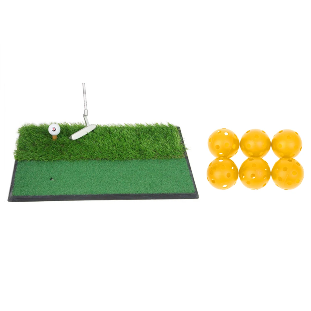 Anti-Slip Golf Hitting Mat Fairway Rough Putting Grass Pad & Training Balls Hitting Putting Swing Grass Pad Golf Practice Mat