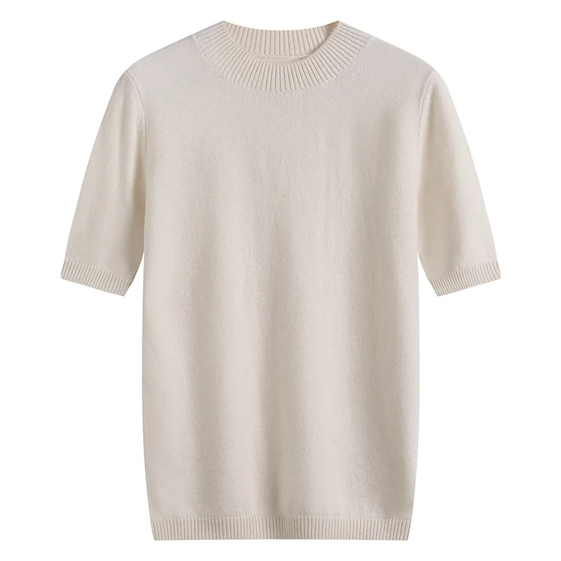 Aliaga Осень новинка чистый кашемир короткий рукав вырез лодочкой белый свитер пуловер Джемпер высокое качество кашемир трикотаж - Цвет: White