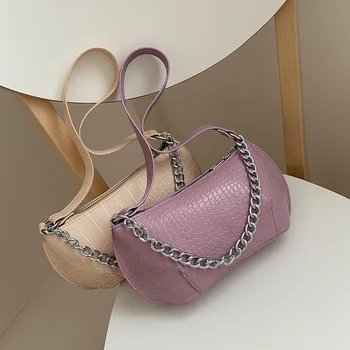 

Women Casual Shoulder Messenger Bags PU Leather Pure Color Chain Tote Purses Youth Ladies Simple Versatile Bag