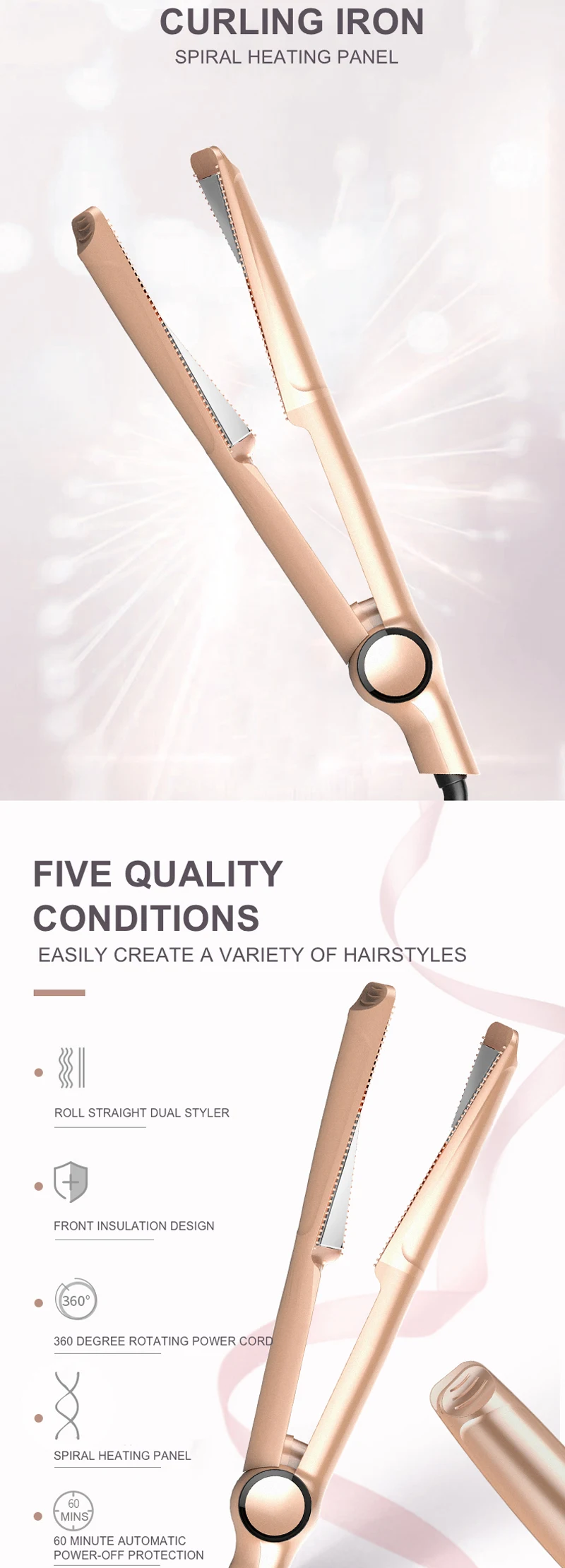 2 in 1 Spiral Hair Straightener Flat Irons Hair Curler Wand Professional Electric Straightening Iron Curling Irons Styling Tool 00