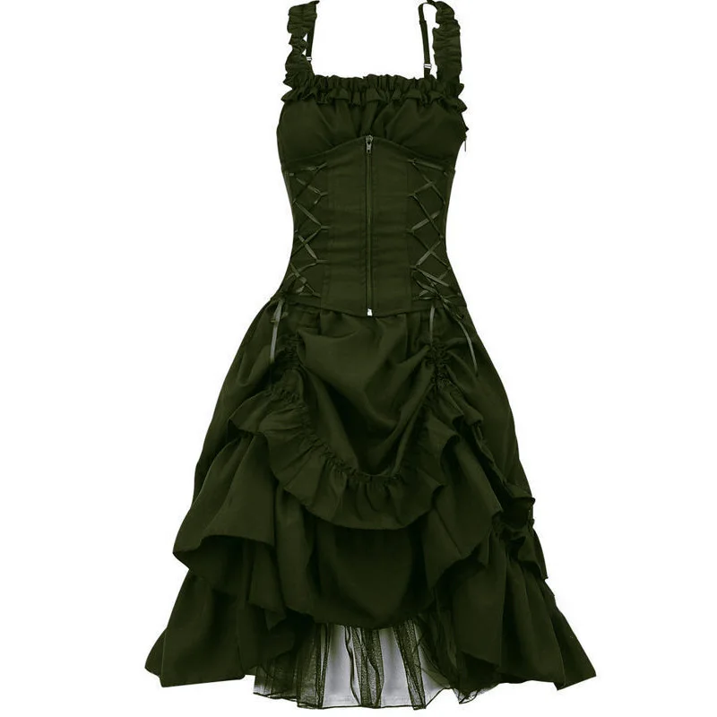 Женское средневековое платье готическое винтажное Формальное Клубное платье с гофрированным ремнем защелка пояса элегантное ТРАПЕЦИЕВИДНОЕ вечернее платье с корсетом мини короткое