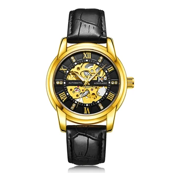 

AOKULASIC 2019 New Design Genuine Leather Diamond Display Automatic Mechanical Watch Mens Watches Top Brand Luxury