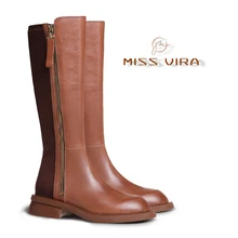 MISS VIRA Knee High Boots Women Genuine Leather Side Zipper Winter Long Boots Ladies Shoes Fashion Warm Boots