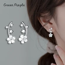 

GREEN PURPLE Minimalism Shell Flowers Shiny Zircon Stars Stud Earring for Women Sterling Silver s925 Flora Ear Pin Fine Jewelry