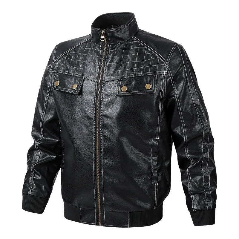 

New Autumn Aviator LeatherJackets Men Slim Tough Male Motorcycle Leather Jacket Men Black Bomber Coat Jaqueta De Couro Masculina