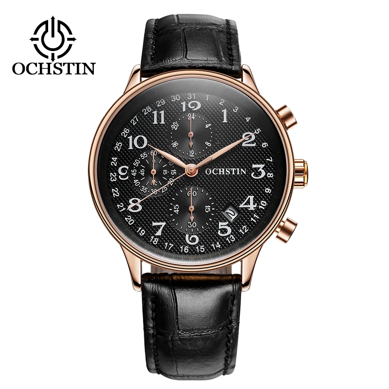 OCHSTIN Top Luxury Brand Men Business Rose Watches Chronograph Waterproof Quartz Analog Wristwatch Male Clock Relogio Masculino - Цвет: 050C-RoseBlack