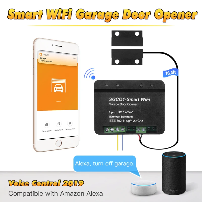 

Smart WiFi Garage Door Opener Controller, APP Remote Control from Anywhere, No Hub Needed, History Record/Set Timer/Schedule