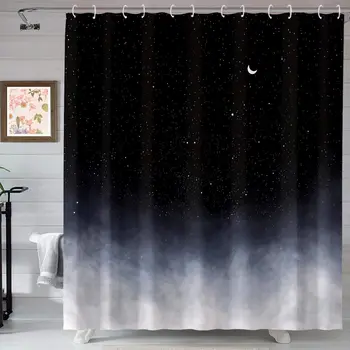 

Neasow Black Shower Curtain,Stars and New Moon Bathroom Curtain Night Starry Sky Shower Curtains