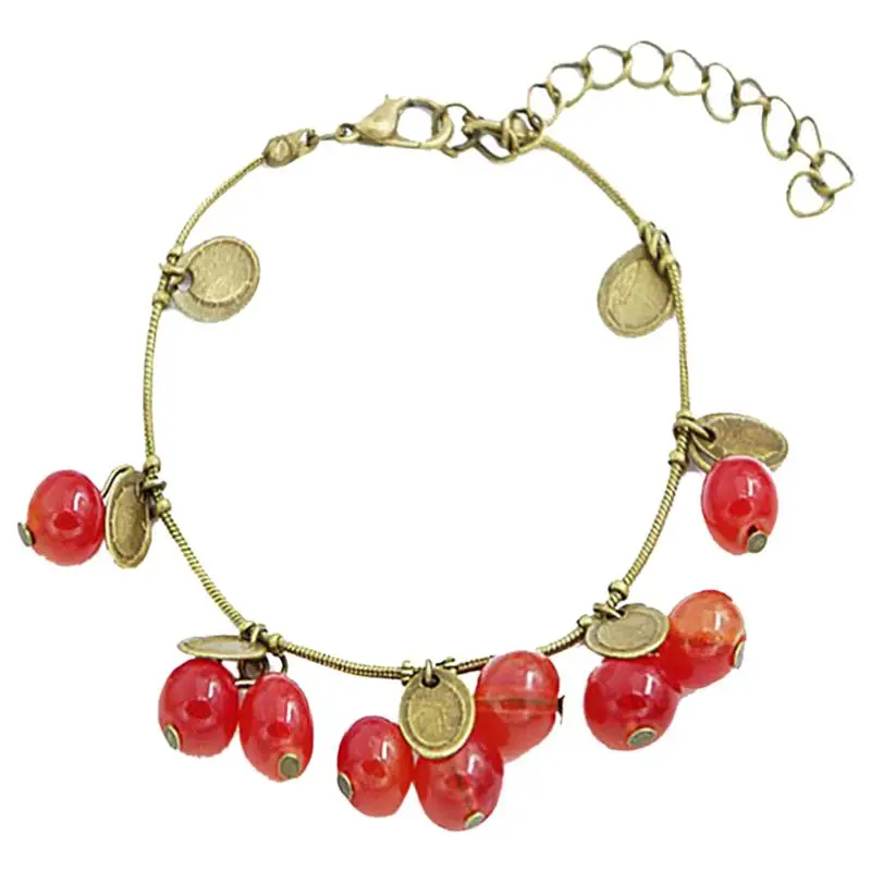 

1Pc Fashion Vintage Cute Red Cherry Charm Decoration Beads Chain Bracelet & Bangle Gift For Women Fashion Jewelry Accessories