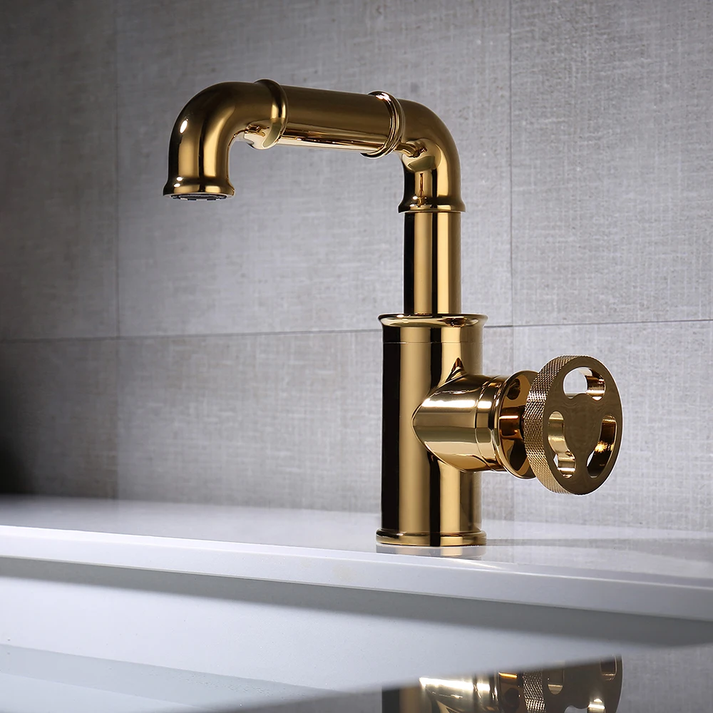 

Rotating gear side handle Simple industrial air cold and hot copper basin faucet Rotatable under counter basin faucet in bathroo