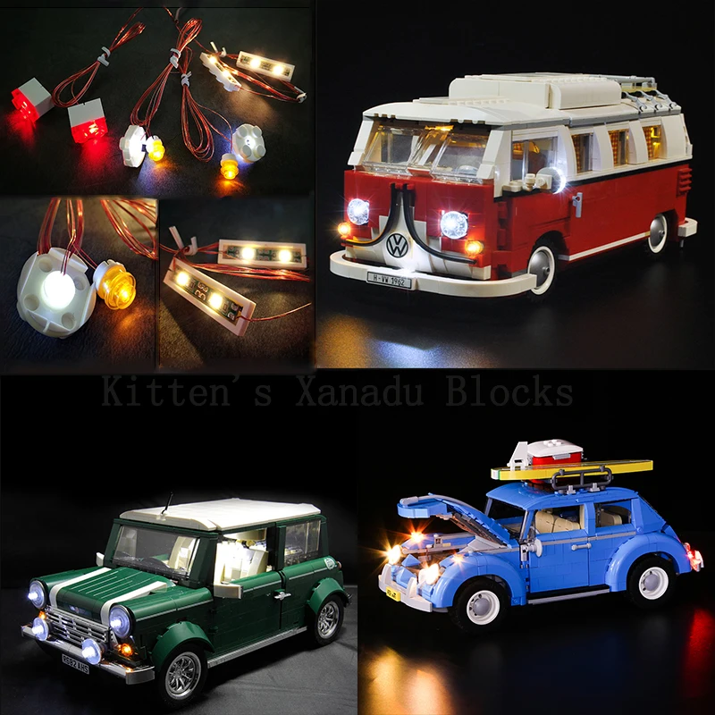 Legoing Technic car Mini Cooper T1 Camper Van Light Group Creator City Retro Toy car Compatible Legoed Car Blocks kid Toys gifts