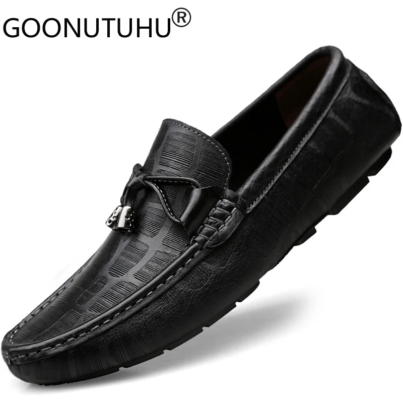 

2020 new spring fashion men's shoes casual genuine leather loafers man slip on shoe classics trending brown black shoes for men