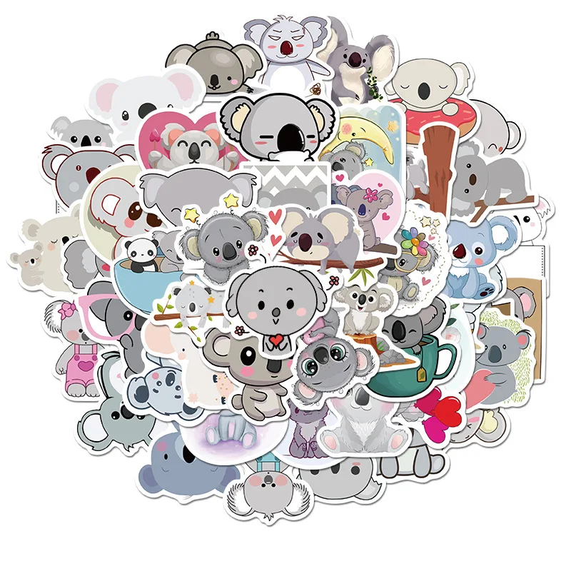 

50pcs Cartoon Animal Koala Series Sticker Waterproof Self-adhesive Material Children's Toy Sticker DIY Skateboard Luggage