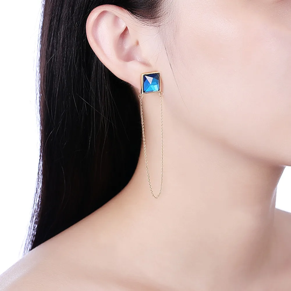 

L1083 Sapphire Long Clip Earrings For Women 18K gold-plated color Designer Luxury Gemstone Women Accessories 2018 New