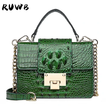 

RUWB 2020 Ladies Fashion Crocodile Pattern Tote Bags Handbags Women Famous Brands PU Leather Chains Shoulder Bag Sac Main Femme