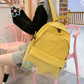 

2020 new products Large capacity Schoolgirl backpack Waterproof nylon cloth College style Korean lovely Pure color Travel bag