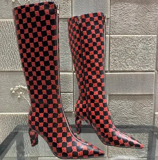 

luxury alphabetical print mixed color short boot women pointed toe strange style heel fashion personality ankle boot