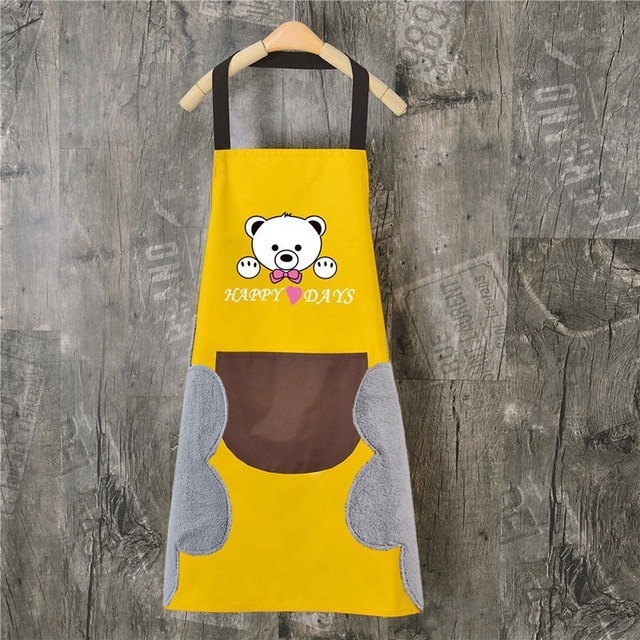 Oil Proof Cute Bear Cooking Apron Women Can Wipe Hands On Both Sides Pinafore Aprons kitchen Dress Baking Accessories