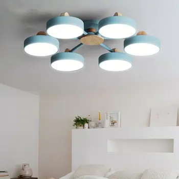 

Modern Lustre Iron Ceiling Lights Simple Living Room Bedroom Ceiling Lamps Wooden Bracket Decor LED Indoor Home Light Fixtures