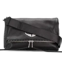 Women's Messenger bag Genuine Leather Rhinestone Trim Decoration Double Layer One-Shoulder Handbag with belt Chain Wings Diamond