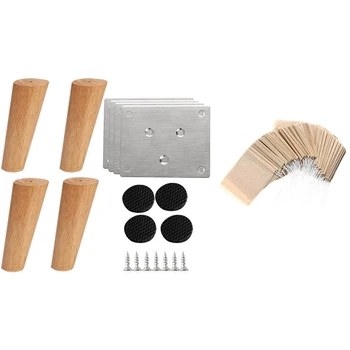 

300 Pcs Tea Filter Bag Disposable Paper Tea Bag & 4Pcs/Lot Wooden Sofa Legs Feet Tilted Table with Plates Cabinet Legs