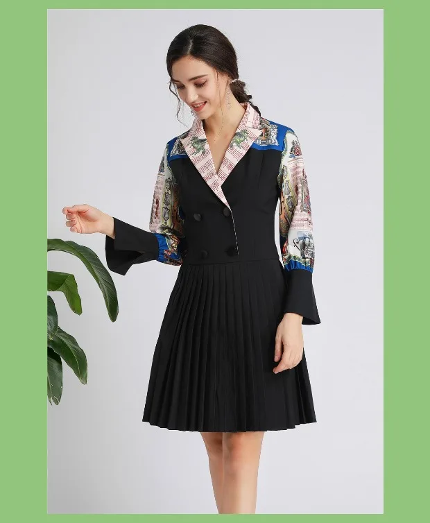 Дизайнерские платья для вечеринок с v-образным вырезом на пуговицах Vestidos Pretos Vestidos de Outono Para Fora Da Flor Elegante Vestido