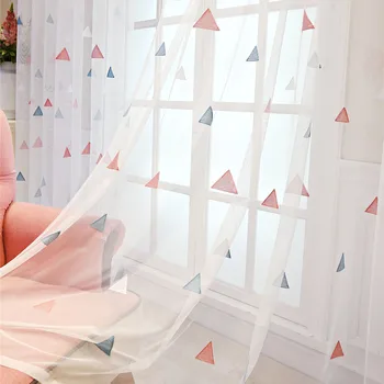 

New triangle embroidery yarn partition curtain simple partition yarn curtain finished product custom Korean new bay window