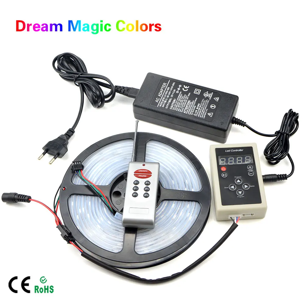 Светильник Ambi, Светодиодная лента, светильник WS AC220V DC12V 5 м 5050 RGB Dream color, неоновый светодиодный гибкий светодиодный диодный ленточный диодный светильник с RF IC контроллером - Испускаемый цвет: RGB