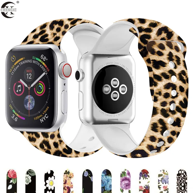 Band for Apple Watch Strap 40mm 44mm For Iwatch Series 5 4 3 2 1 38mm 42mm Silicone Flower Printed Bracelet Wrist Watchband | Наручные