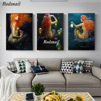 

triptych Diy Diy Diamond Painting Fantasy Vintage Mermaid 5D Full Drill mosaic diamant Embroidery puzzle Art 3pcs/set ML1077
