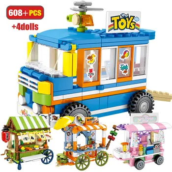 

608pcs Creative City Street Scene Ideas Building Blocks Friends Ice Cream Car Truck Snack Stall Figures Bricks Toys for Children