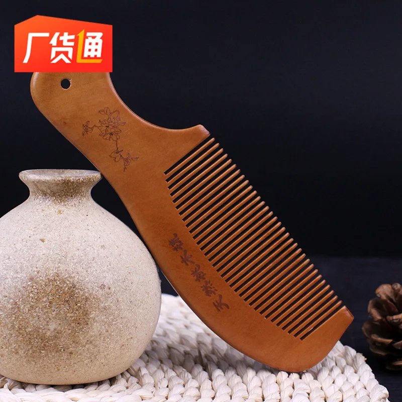 

Manufacturers Direct Selling Natural Anti-static Peach Wood Straight Comb Varved Lettering Massage Comb Craft Gift Wholesale