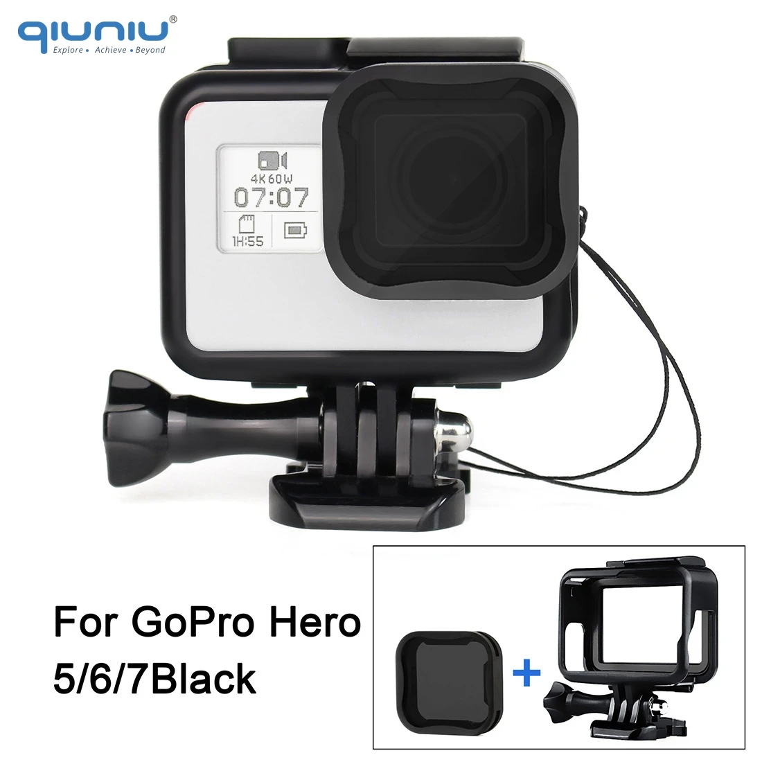 QIUNIU стандартная защитная рамка Корпус чехол с ND8 фильтр объектива для GoPro Hero 7 6 5 черный для Go Pro 7 аксессуары для крепления