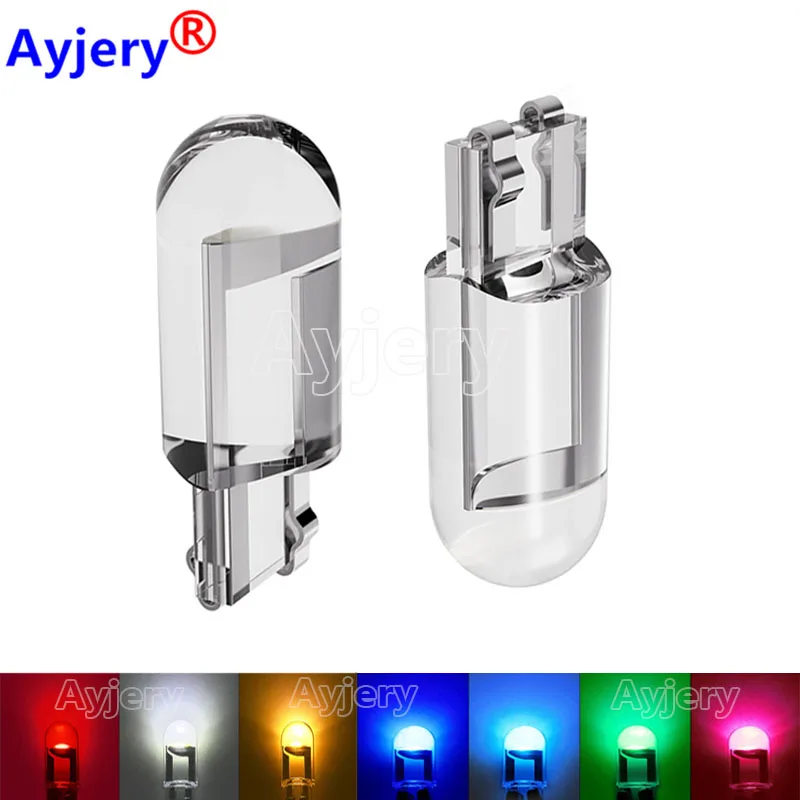AYJERY 100 шт./лот 12 В T10 W5W COB стеклянный корпус СВЕТОДИОДНАЯ Автомобильная Лампа Белый