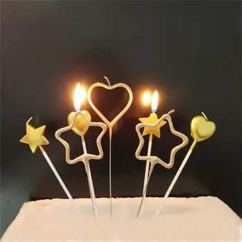 

1 set birthday candles Gold Stars candle heartshaped cake topper birthday cake decorations Wedding decor birthday party supplies
