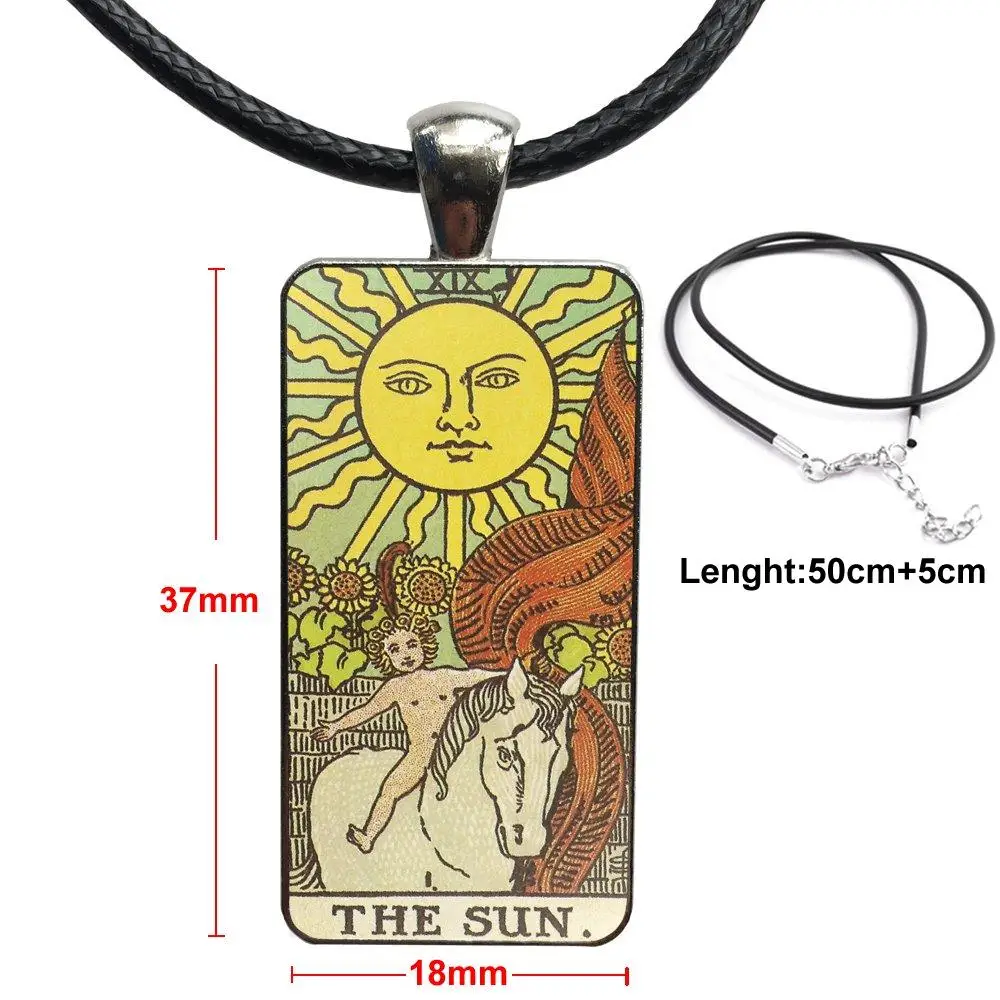 Для женщин Свадебное солнце Таро стальной цвет стекло кабошон с прямоугольной формы кулон колье ожерелье - Окраска металла: as picture