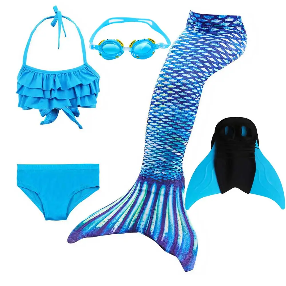 Girls Walkable And Swimmable Mermaid Tail Swimsuit Cosplay Costume Kids Children Bikini And Sparkle Mermaid Swimtail - Цвет: 5pcs Mermaid Set 9