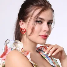 Висячие масляные красные серьги-гвоздики с сердечками, оригинальные простые европейские и американские модные хипстеры, преувеличенные серьги