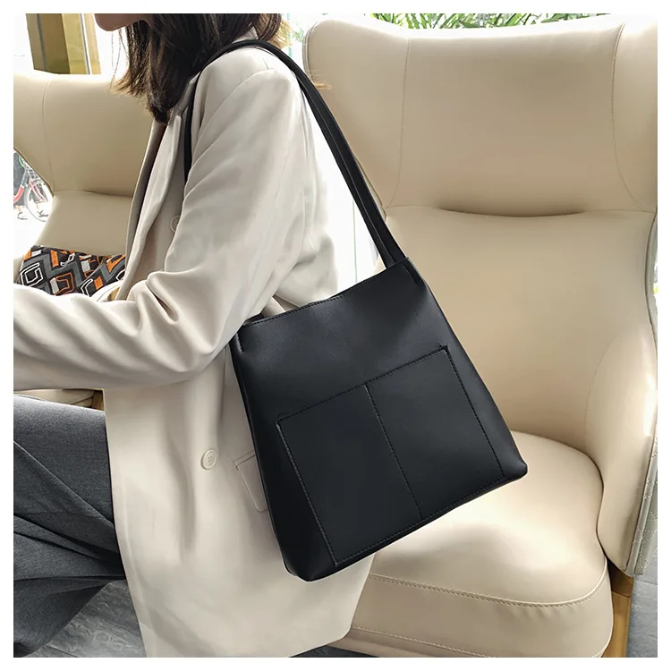 

Bucket Bag 2020 Shoulder Messenger Bag Solid Color Trend Fashion Clutch Magnetic Buckle PU Mother Big Small Mother-in-law Bags