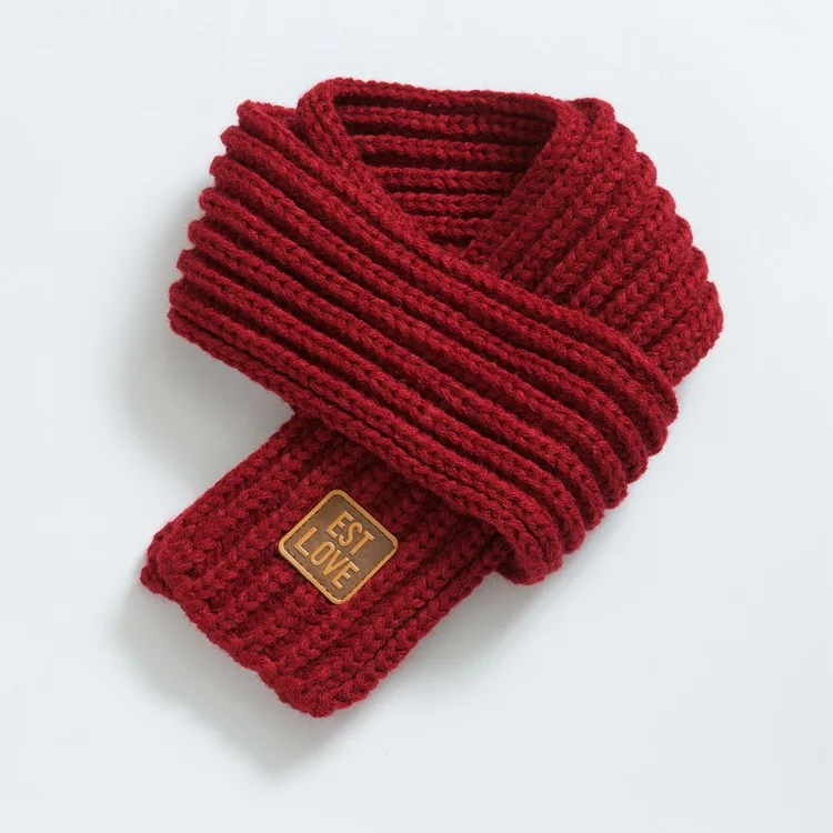 Корейский детский вязаный теплый шарф. Зимний шерстяной шарф. Нагрудник с логотипом для родителей и детей - Цвет: Purplish red